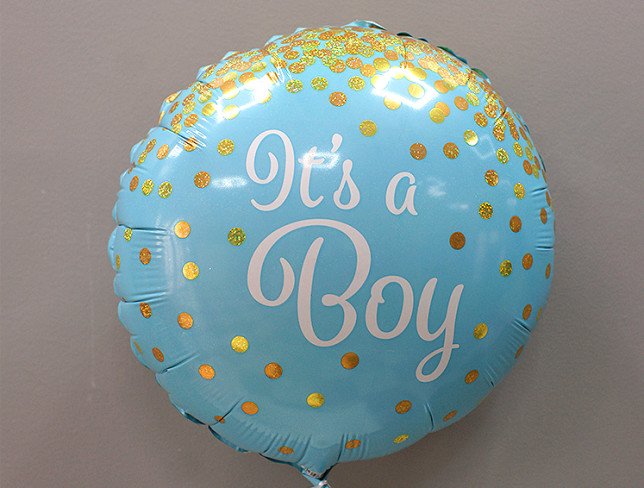 Blue "It's a boy" foil balloon with helium photo