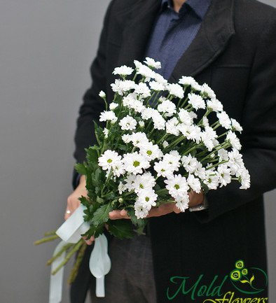 Bouquet of 9 branches of white chrysanthemums photo 394x433