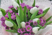Bouquet of white tulips and pink chrysanthemums "Waltz of flowers" — photo 4