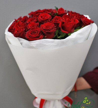 Bouquet of 25 red roses 40 cm photo 394x433