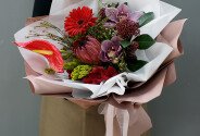 Buchet din anthurium, proteea si gerbera "Taina orientului" — foto 1