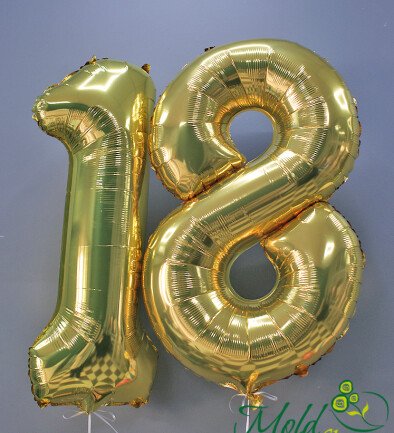Set of foil balloons number ''18'' gold photo 394x433