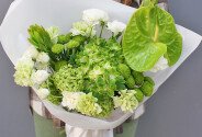 Bouquet with green hydrangea and anthurium “Emerald Dawn” — photo 3