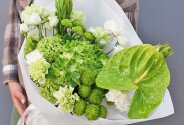 Bouquet with green hydrangea and anthurium “Emerald Dawn” — photo 5