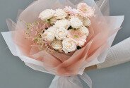 Bouquet of soft pink gerberas and spray roses "Delicate Nature" — photo 1