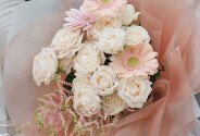 Bouquet of soft pink gerberas and spray roses "Delicate Nature" — photo 3