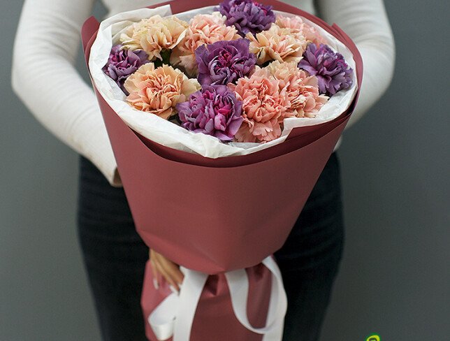 Bouquet of cream and purple dianthus photo
