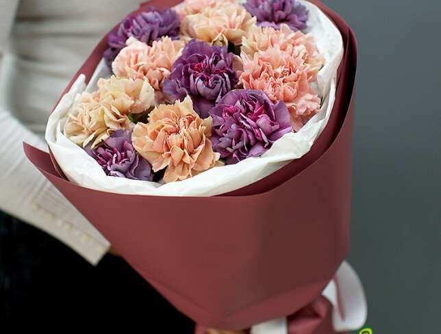 Bouquet of cream and purple dianthus photo