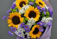Buchet din crizanteme si floarea-soarelui „Dimineata insorita” — foto 3