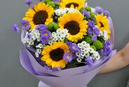 Buchet din crizanteme si floarea-soarelui „Dimineata insorita” — foto 4