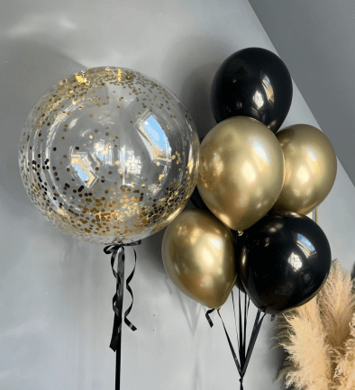 Set de baloane aurii si negre „Golden Boom” foto 394x433
