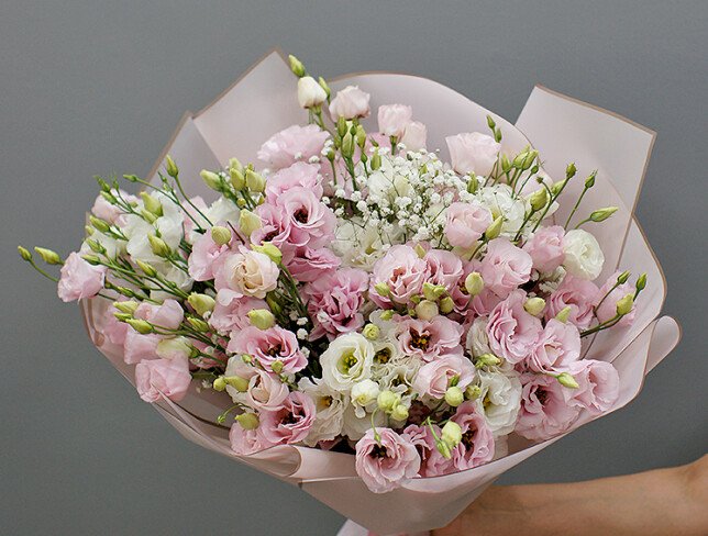 Bouquet of pink and white eustoma “Delicate Embrace” photo