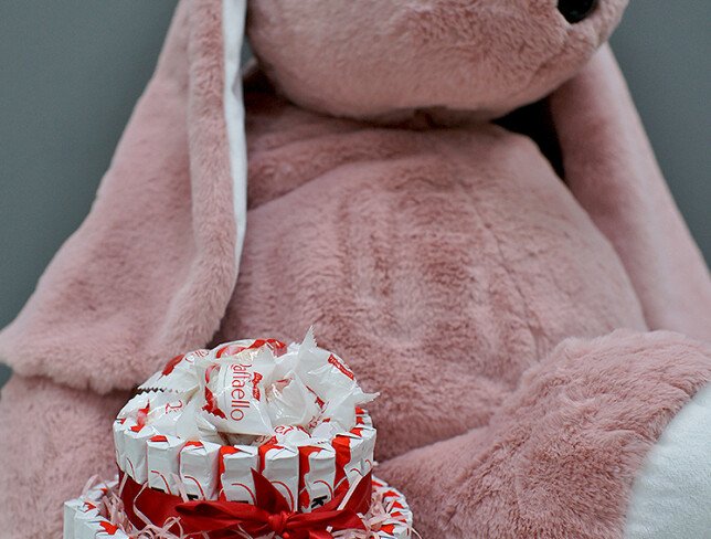 Set: Large pink bunny h=80 cm and candy cake 12 (pre-order, 24 hours) photo