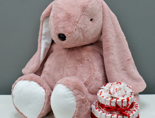 Set: Large pink bunny h=80 cm and candy cake 12 (pre-order, 24 hours) photo