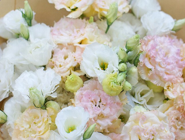 Bouquet of white and cream eustoma in crafts photo