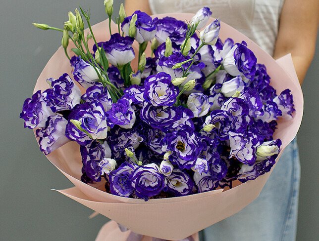 Buchet din 15 eustoma alb-violet foto