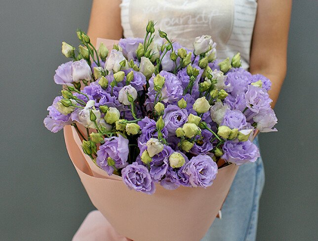 Buchet din 15 eustoma mov foto