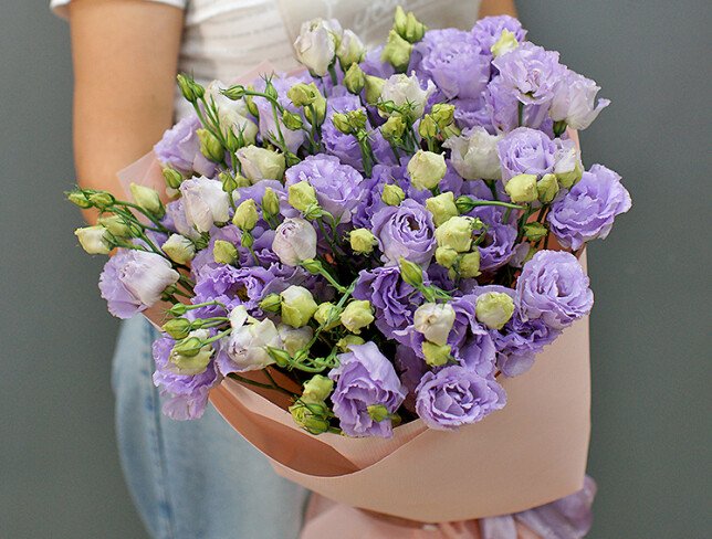 Buchet din 15 eustoma mov foto