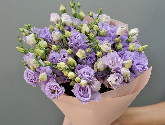 Buchet din 15 eustoma mov foto