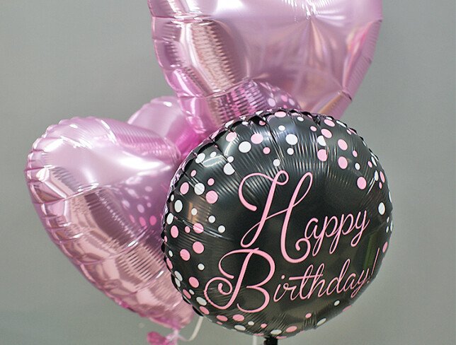 Foil Balloon Set with Helium "Birthday with Love" photo