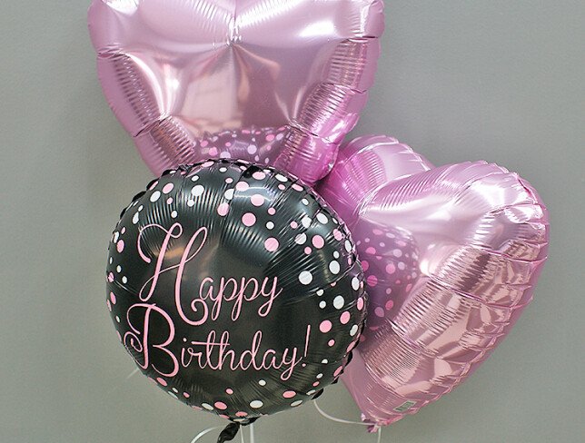 Foil Balloon Set with Helium "Birthday with Love" photo
