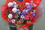 Bouquet of chrysanthemums, eustoma and alstroemeria "Bright Symphony" — photo 2