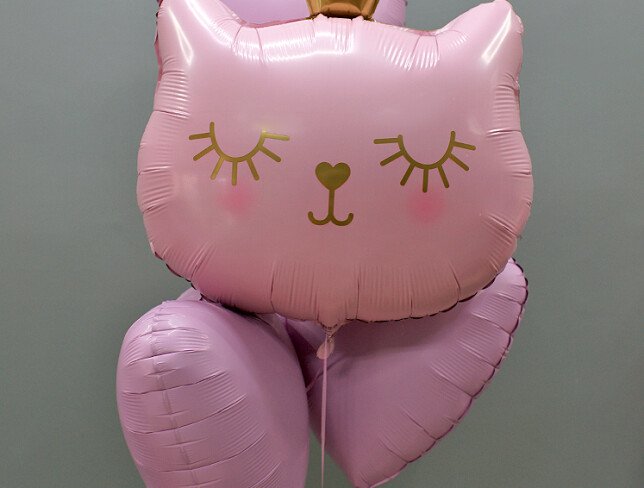 Set of pink foil balloons “Cat with Crown” photo