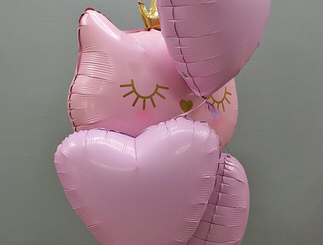 Set of pink foil balloons “Cat with Crown” photo