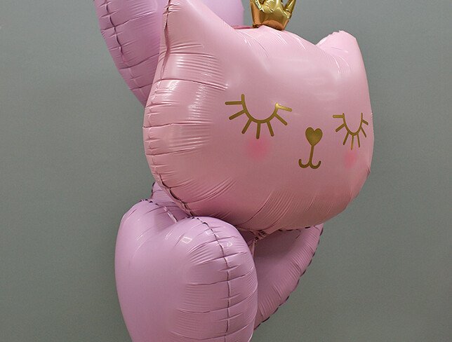 Set of pink foil balloons “Cat with Crown” photo