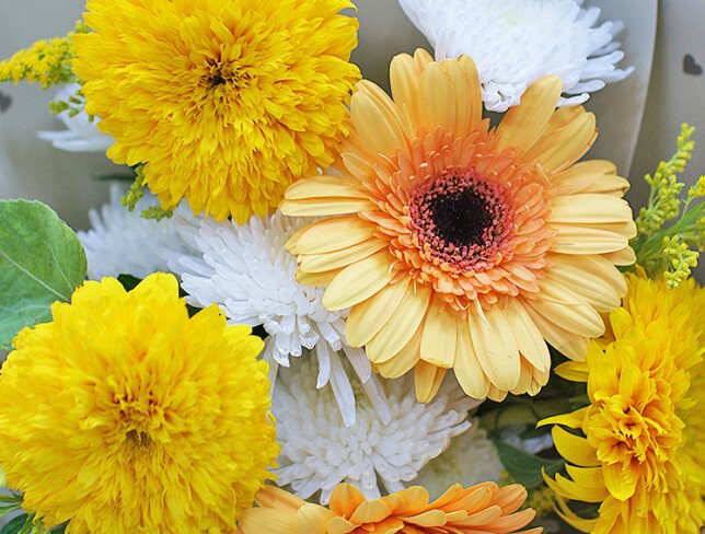 Buchet din floarea-soarelui galbene si gerbere foto