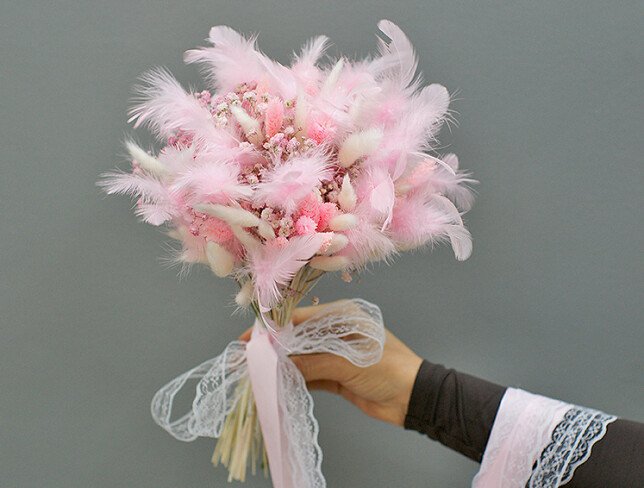 Bridal bouquet of dried flowers in pink shades photo