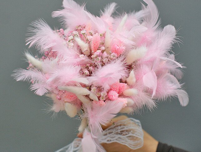 Bridal bouquet of dried flowers in pink shades photo