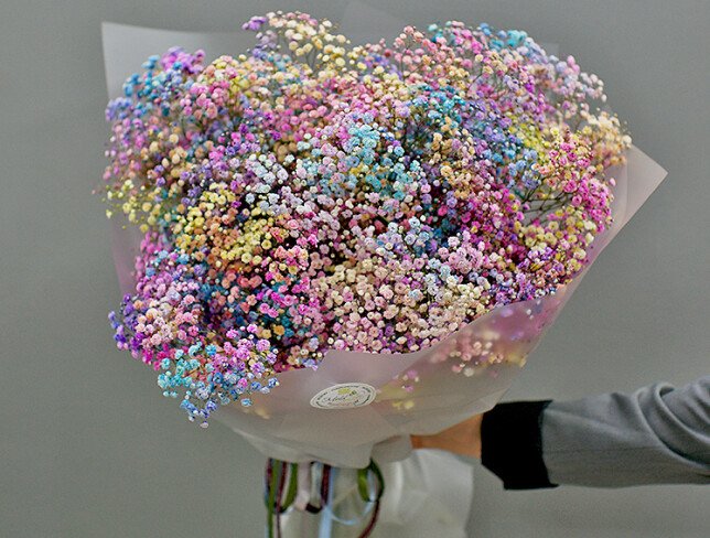 Bouquet of 19 multicolored gypsophila photo
