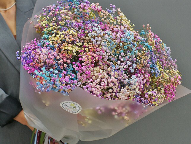 Bouquet of 19 multicolored gypsophila photo