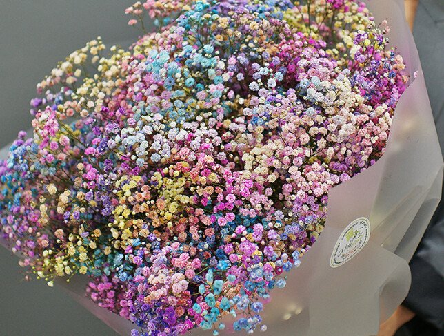 Bouquet of 19 multicolored gypsophila photo