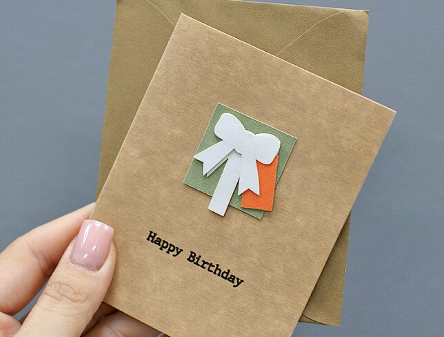 HANDMADE postcard "Happy birthday" with a bow photo