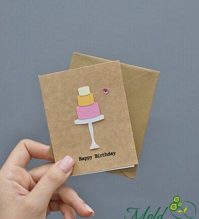 Felicitare HANDMADE "Happy birthday" cu tort foto 394x433