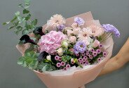 Bouquet of pink hydrangea, gerberas and calla lilies “Dance of Tenderness” — photo 1
