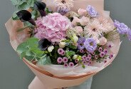 Bouquet of pink hydrangea, gerberas and calla lilies “Dance of Tenderness” — photo 2