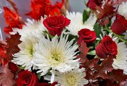 Bouquet with roses, chrysanthemums and maple leaves “Autumn Enigma” — photo 2