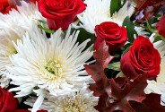 Bouquet with roses, chrysanthemums and maple leaves “Autumn Enigma” — photo 4