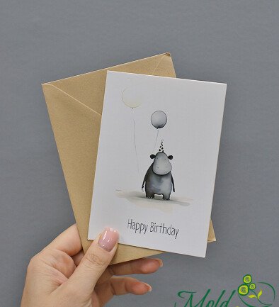 Felicitare HANDMADE "Happy birthday" cu hipopotam foto 394x433