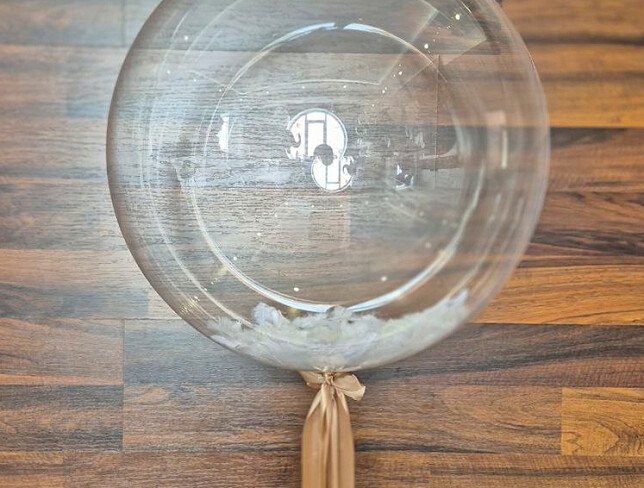 Transparent balloon with feathers photo