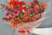 Bouquet of chrysanthemums, red roses, and gerberas — photo 2