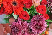 Bouquet of chrysanthemums, red roses, and gerberas — photo 3