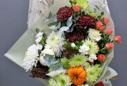 Buchet din trandafiri de tufa orange si crizanteme Bigoudi „Simfonia toamnei” — foto 1