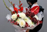 Bouquet of chrysanthemums, white roses and anthurium “Energy of Feelings” — photo 3