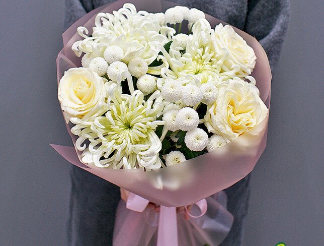 Buchet din crizanteme si trandafir Candlelight — foto 2