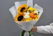Buchet cu floarea-soarelui si bostan decorativ „Gustul toamnei” — foto 1