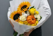 Buchet cu floarea-soarelui si bostan decorativ „Gustul toamnei” — foto 2